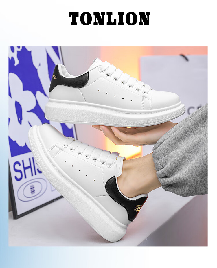 TonLion Women's Shoes, Autumn Thick-Soled White Sneakers, Casual Skateboard Shoes for Women, Versatile Sports Shoes, White And Black, Size 35 17