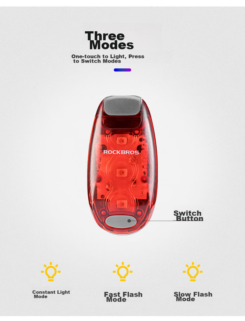 ROCKBROS Bicycle Light Tail Light for Mountain And Road Bikes, Warning Night Riding Helmet Running Light, Portable Accessory ZPWD-1 Tail Light 7