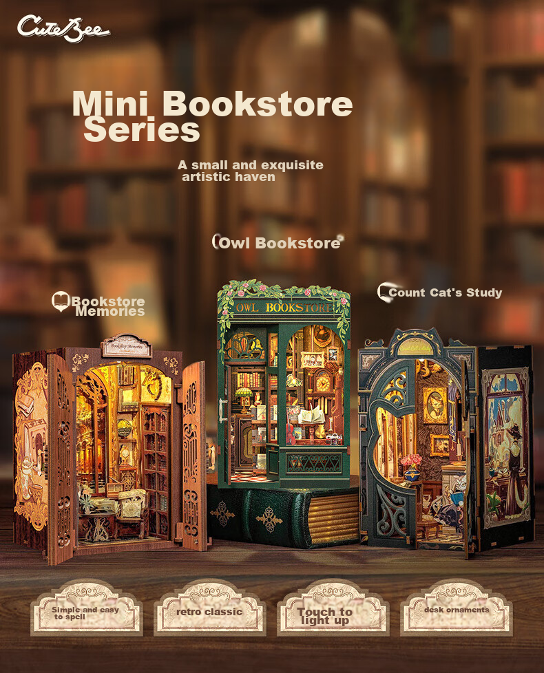 Cutebee [Birthday Gift] Bookstore Memories DIY Dollhouse, Exquisite Building Blocks Puzzle, Gift for Boys And Girls on Their Birthday 1