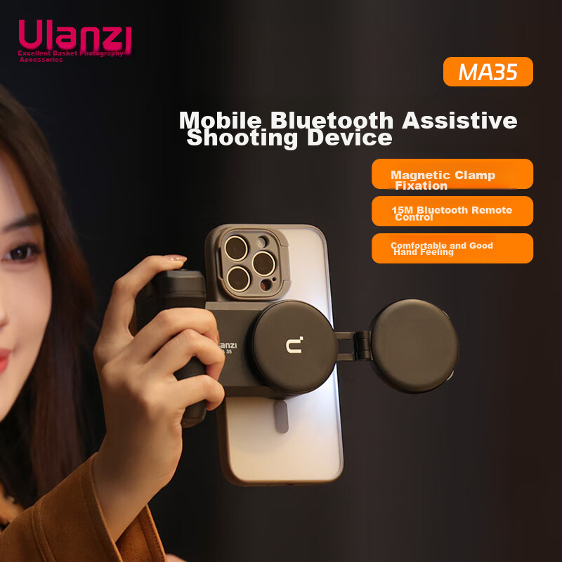 Ulanzi MA35 Magnetic Selfie Light Kit (Black), Bluetooth Remote Control, Handheld Camera Trigger, Selfie Stick, Vlog And Travel Photography Accessory