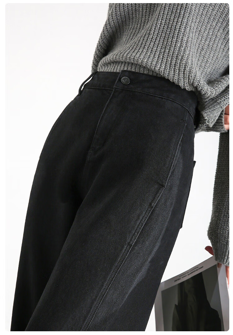 Dme Loose-Fitting Dad Pants Winter Harem Pants Women's Carrot Pants Fleece-Lined Jeans Women's Fleece-Lined Night Black S 32