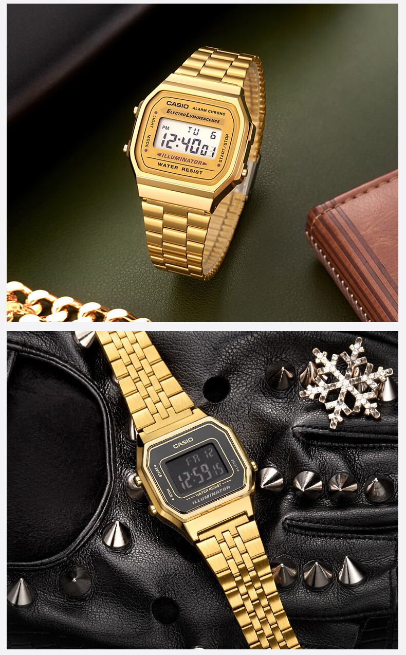 CASIO Men's Watch, Small Gold Watch, Small Square Couple Sports Student Electronic Watch for Men And Women, Gift A159W-N1D 19