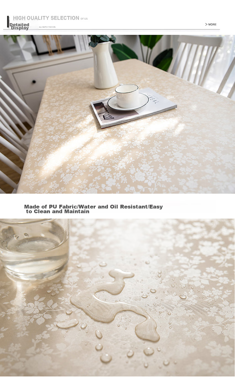 AVIVI Waterproof, Oil-Proof, And Heat-Resistant PVC Tablecloth for Dining Table And Coffee Table, Rectangular Table Mat 130*180, Rose Champagne Color 4