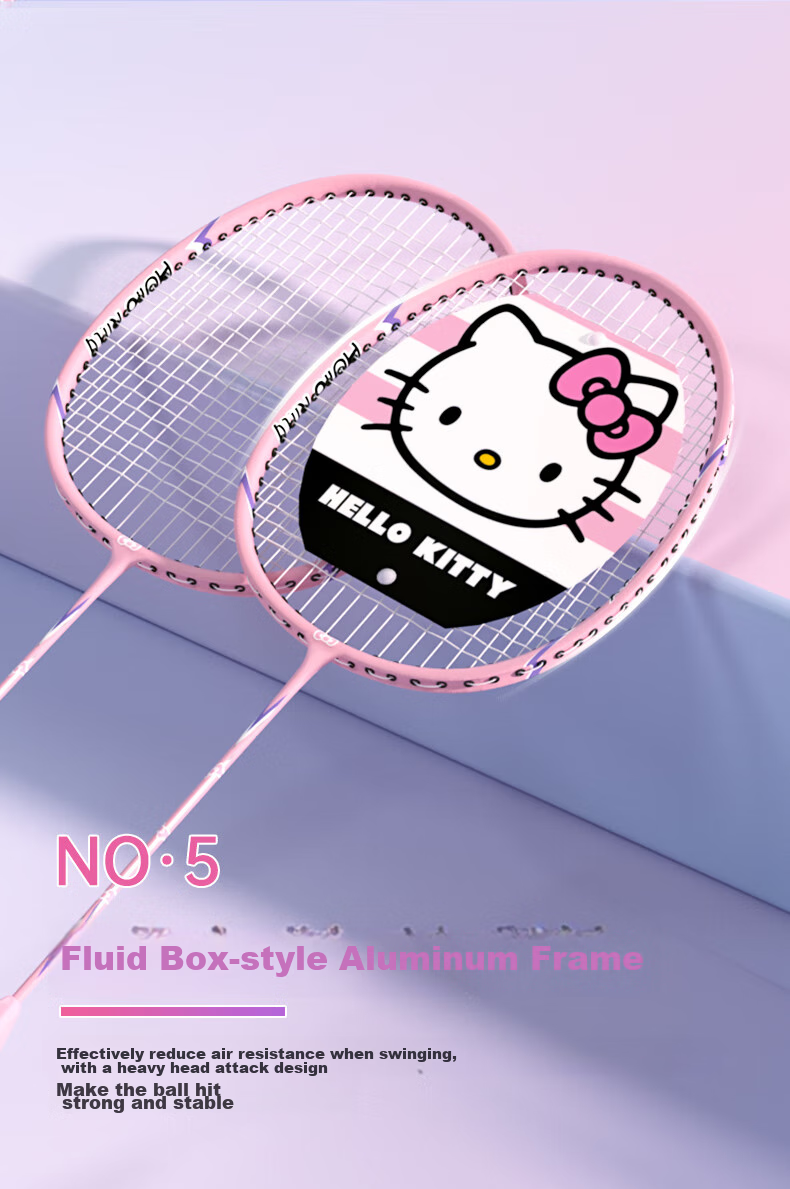 Mesuca Badminton Racket, Ultra-Light Carbon Fiber Pair, Entry-Level Training for Women, One Set - Hello Kitty 4
