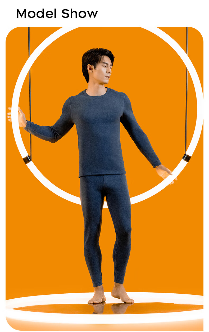 Yiershuang Autumn And Winter Men's Wool And Silk Thermal Underwear Set, Round Neck Fleece-Lined Thickened Long Johns And Undershirt 15