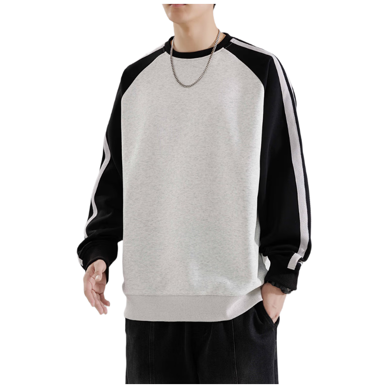 Foss Phil Color-Block Sweatshirt for Men, Spring And Autumn Casual Trendy Loose Round Neck American-Style T-Shirt Undershirt 8891 Floral White Gray 2XL