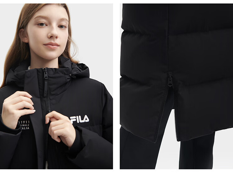 FILA Official RGB Long Down Jacket Unisex Winter Hooded Warm Coat Couples Style 7