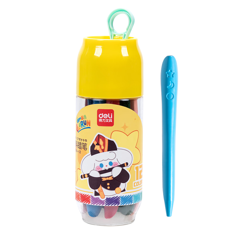 Deli 12 Colors of Yisitriangular Plastic Crayons in Cans, Non-Staining Double-Ended Washable Children's Oil Pastels HM730-12 Art Education Tools Graduation Gift