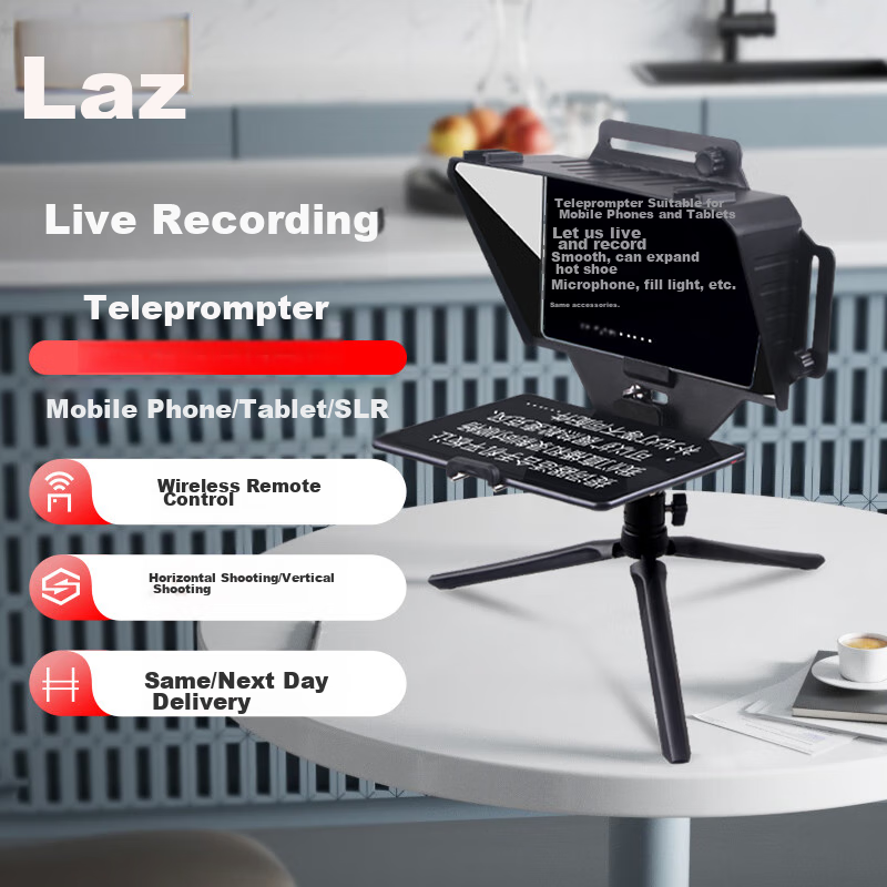 LATZZ Live Streaming Teleprompter Large Screen for Mobile Phones, Tablets, IPads, DSLR Cameras, Mirrorless Cameras Portable Teleprompter for On-Air Reading, Video Recording, Outdoor Live Streaming Interviews with Subtitle Prompter