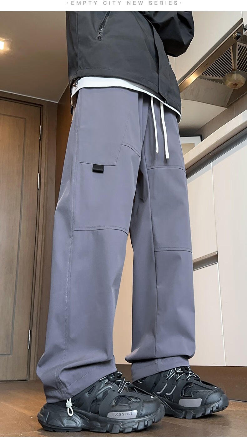 Dingfengbaoluo Casual Cargo Pants for Men, Spring And Summer Paratrooper Functional Trousers, American-Style Solid Color Outdoor Pants, 2418 Gray, Size M 19