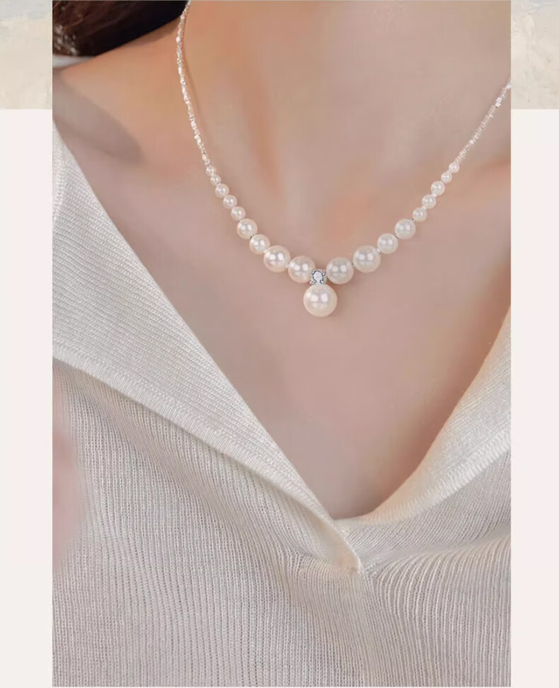 Chow Tai Fook Shijia Pearl Light Luxury Necklace Women's Camellia High-End Silver Pendant Clavicle Chain 520 Gift for Girlfriend 8