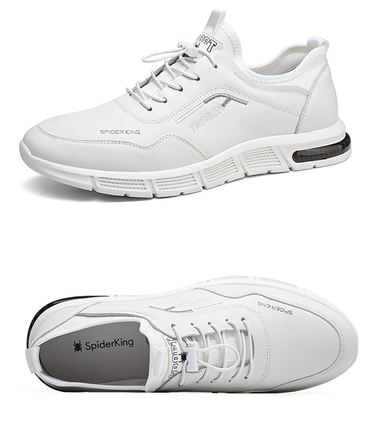 SPIDER KING Men's First Layer Cowhide Soft Surface Soft Sole Sports Shoes Lightweight Durable Casual Shoes 02965 White Size 40 15