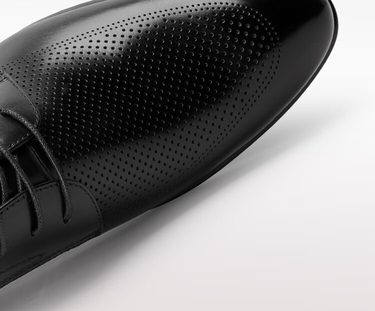 Goldlion Men's Formal Shoes, Fashionable Perforated Breathable Leather Shoes, Comfortable Wear-Resistant Derby Shoes G520320175AAD Black Size 40 6