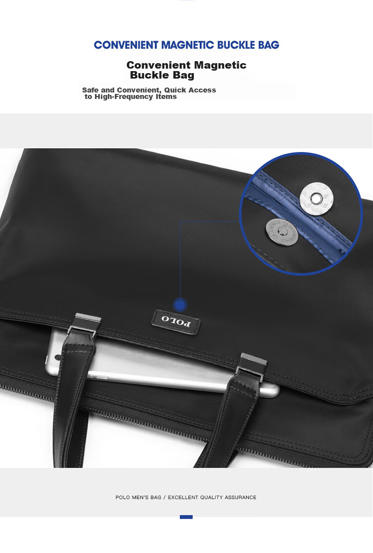 POLO Briefcase, Men's Casual Business Bag, Handbag, Large Capacity Office Bag, 14-Inch Laptop Bag, Document Bag, Black 6