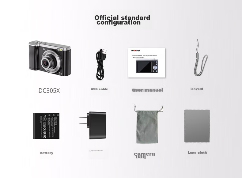 SONGDIAN Optical Zoom Digital Camera, 5K High-Definition Video Recording, Dual Front And Rear Cameras with Built-In Filters, Student Mirrorless Camera DC305x, Black, 256GB Memory 16