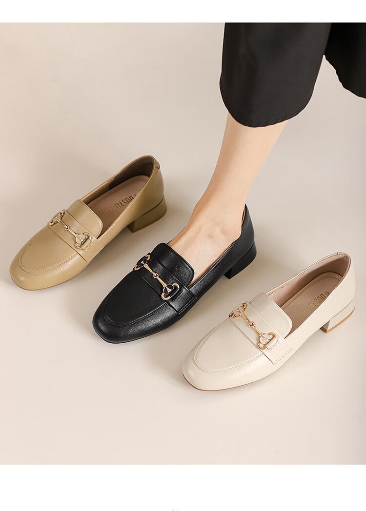 Dusto Low-Heel Women's Shoes, 2026 New Spring Style, Soft-Soled Work Shoes, Black Slip-On Loafers, Small Leather Shoes 7