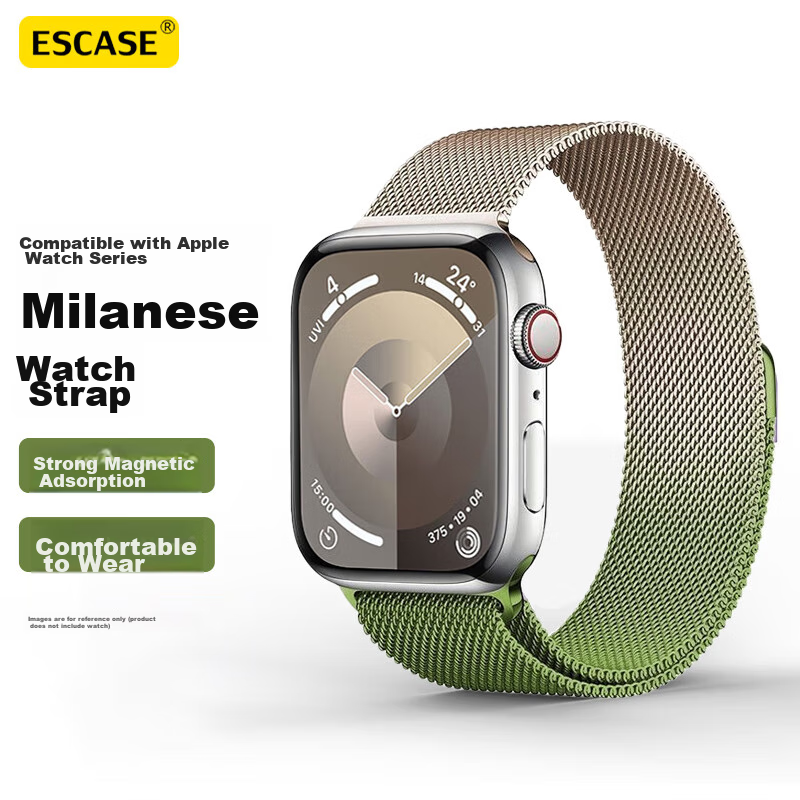 ESCASE Compatible Apple Watch Band for Apple Watch SE 3/8/7/6/5/SE Milanese Stainless Steel Strap with Magnetic Clasp, Dual Color Starlight Green, 38/40/41mm