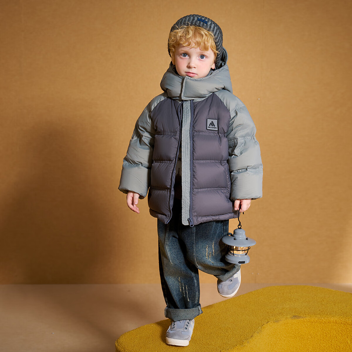 Детская зимняя куртка ASK JUNIOR, 90% пуха, теплая, с капюшоном, для мальчиков, размер 110, серая