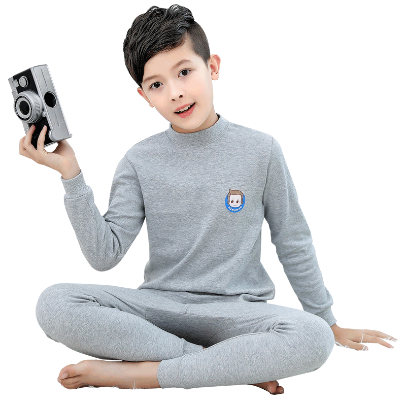 Hengyuanxiang Children's Underwear Set, Boys' Youth Pure Cotton Mid-Collar Autumn Top And Pants, School Pajamas for Older Boys