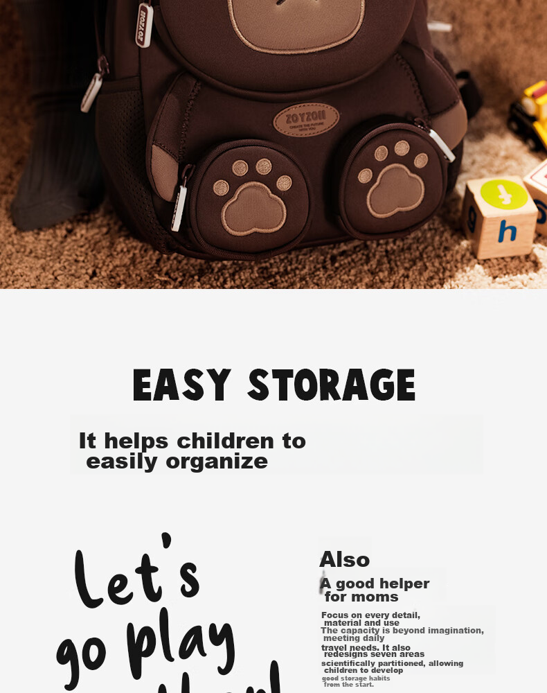 Zoy Zoii Children's Backpack, Kindergarten Schoolbag for Ages 3-6, Cute Lightweight Breathable Comfortable Shoulder Bag, Birthday Gift for Boys And Girls 13