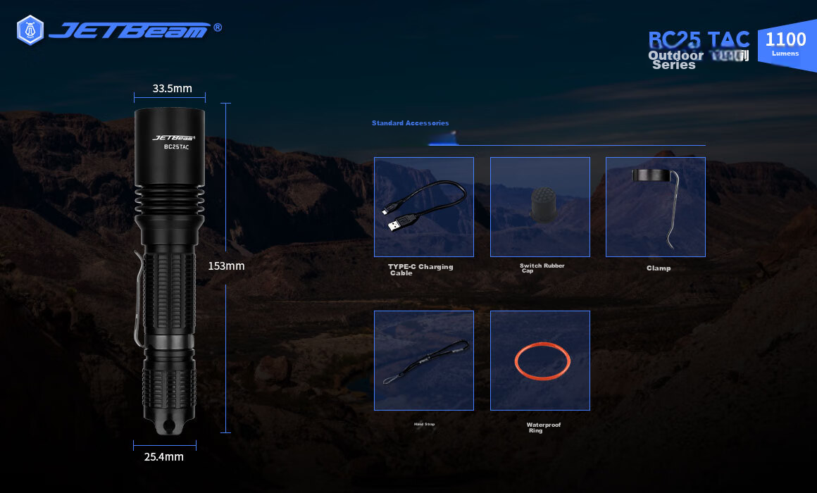 JETBeam BC25TAC High-Intensity Flashlight, Outdoor Bright Long-Range Emergency Camping Light 26
