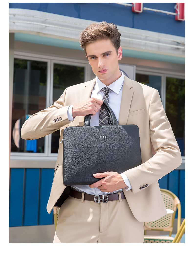 ELLE HOMME Men's Business Briefcase, Fashionable Genuine Leather Handbag, Lightweight Cowhide Men's Bag, 03310 Black, Birthday Gift 3