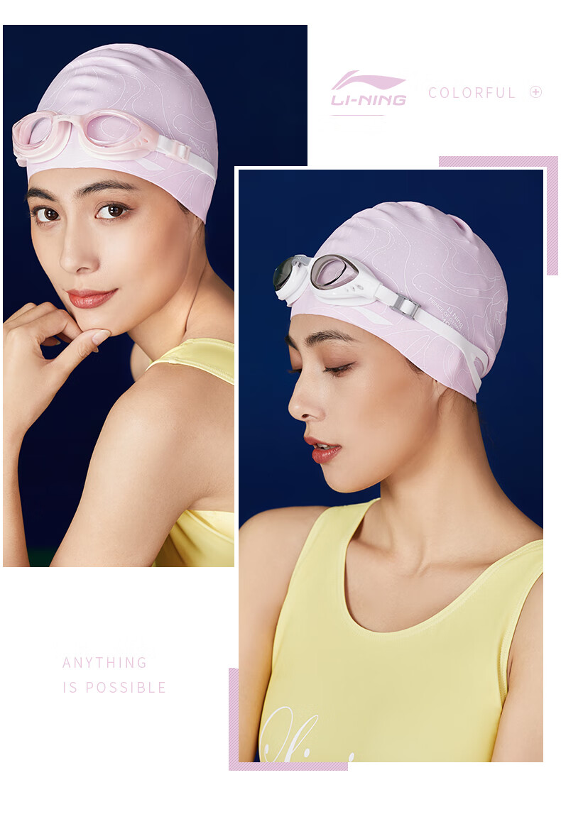 Li-Ning Swimming Cap, Silicone Waterproof Swim Cap for Long Hair, Fashionable Floral Pattern Swim Cap for Men And Women, LSMP016-1 Black 11