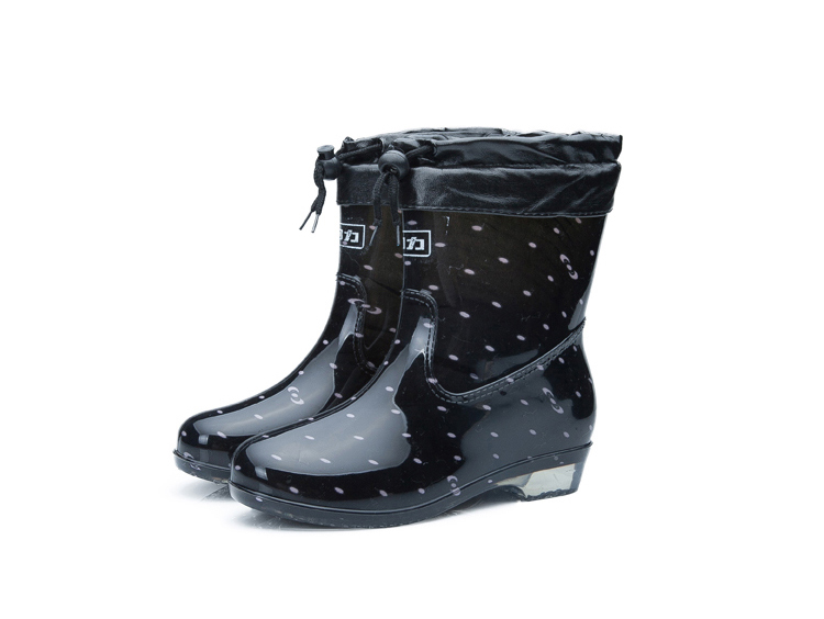 Huili Women's Mid-Calf Waterproof Rubber Boots, Fleece-Lined for Warmth, Rain Boots, Overshoes, Model 6523, Black, Size 40 6
