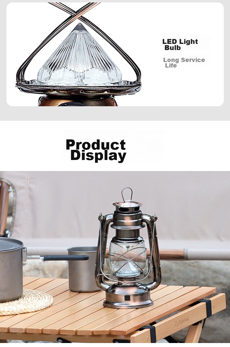 WhitePeak Outdoor Camping Light, Retro Lantern with Handle, Two-Level Adjustable Hanging Lamp, Battery-Powered, Random Color 13