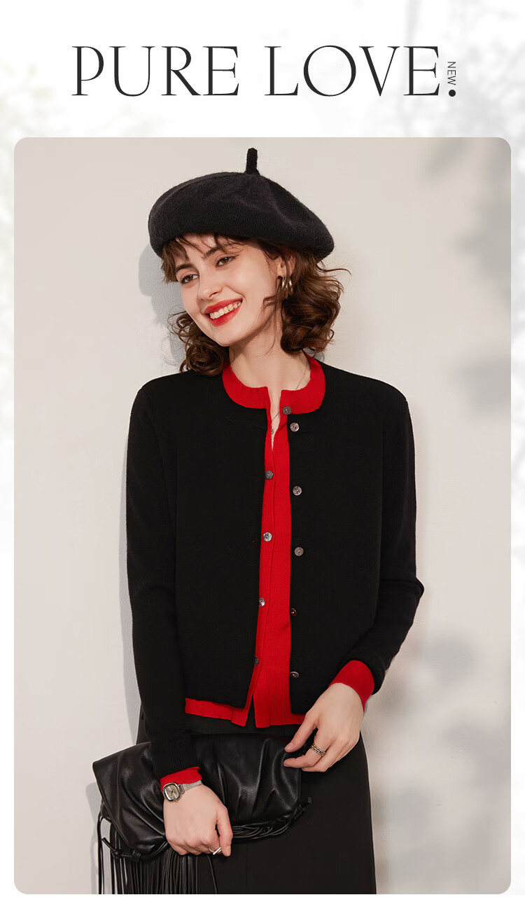 LOUISYAO Spring Autumn Two-Piece Colorblock Knit Round Neck Single-Breasted Long Sleeve Cardigan Women Navy Blue with Blue Patchwork 1 XL 1