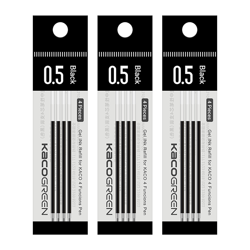 [Back to School Essential] KACO Multi-Functional Gel Pen Refills, Black, 4-Pack * 3 Bags