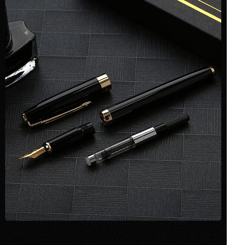 Pimio Fountain Pen Gift Box, Signature Pen Ink Set, Business Gift, Birthday Present for Men And Women, Student Calligraphy Stationery, 330 Black with Silver Clip 8