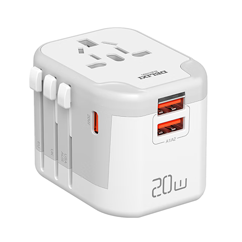 DELIXI PD20W Fast Charging Global Universal Adapter/Converter for Multi-Country Travel, UK, Singapore, Hong Kong, Europe, English Standard, European Standard, American Standard, Australian Standard, Japanese Standard without Switch