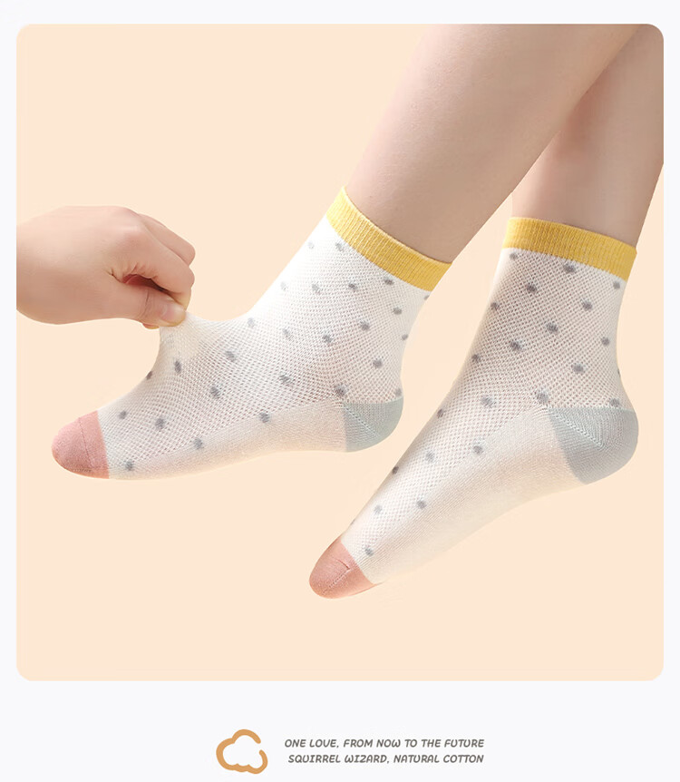 LangSha Children's Socks, Girls' Spring And Summer Cotton Mesh Mid-Calf Socks, Breathable Thin Socks 9