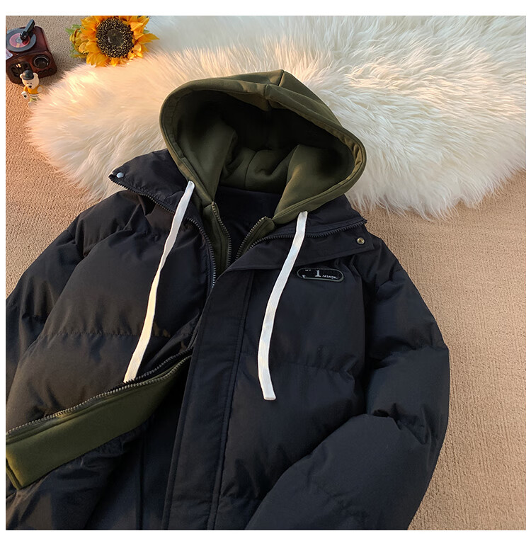 NASA MARVEL Men's Padded Cotton Jacket Winter Coat Trendy Two-in-One Hooded Couple's Puffer Jacket Light Blue 3XL 2