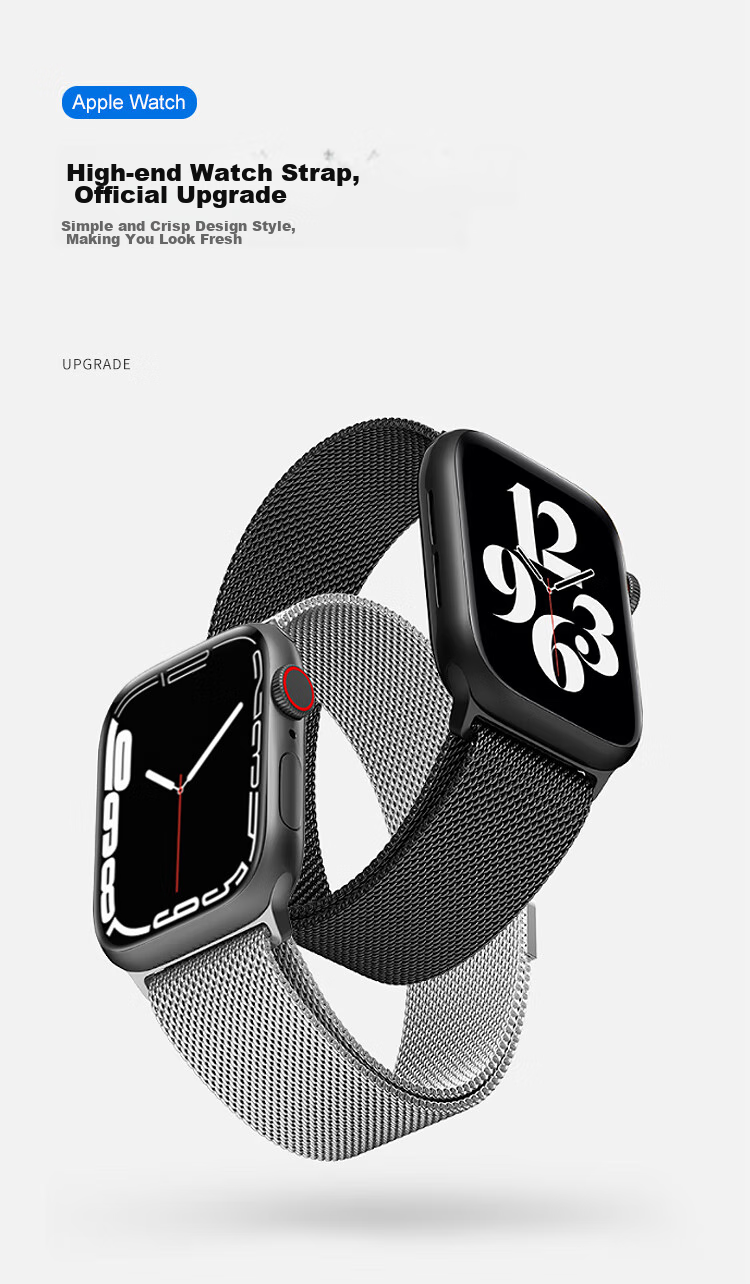MSSM Compatible Apple Watch Band, Milanese Loop for IWatch Ultra 4/S12/11/10/9/Se3, Metal Magnetic Clasp, Graphite Color, 38-42 5