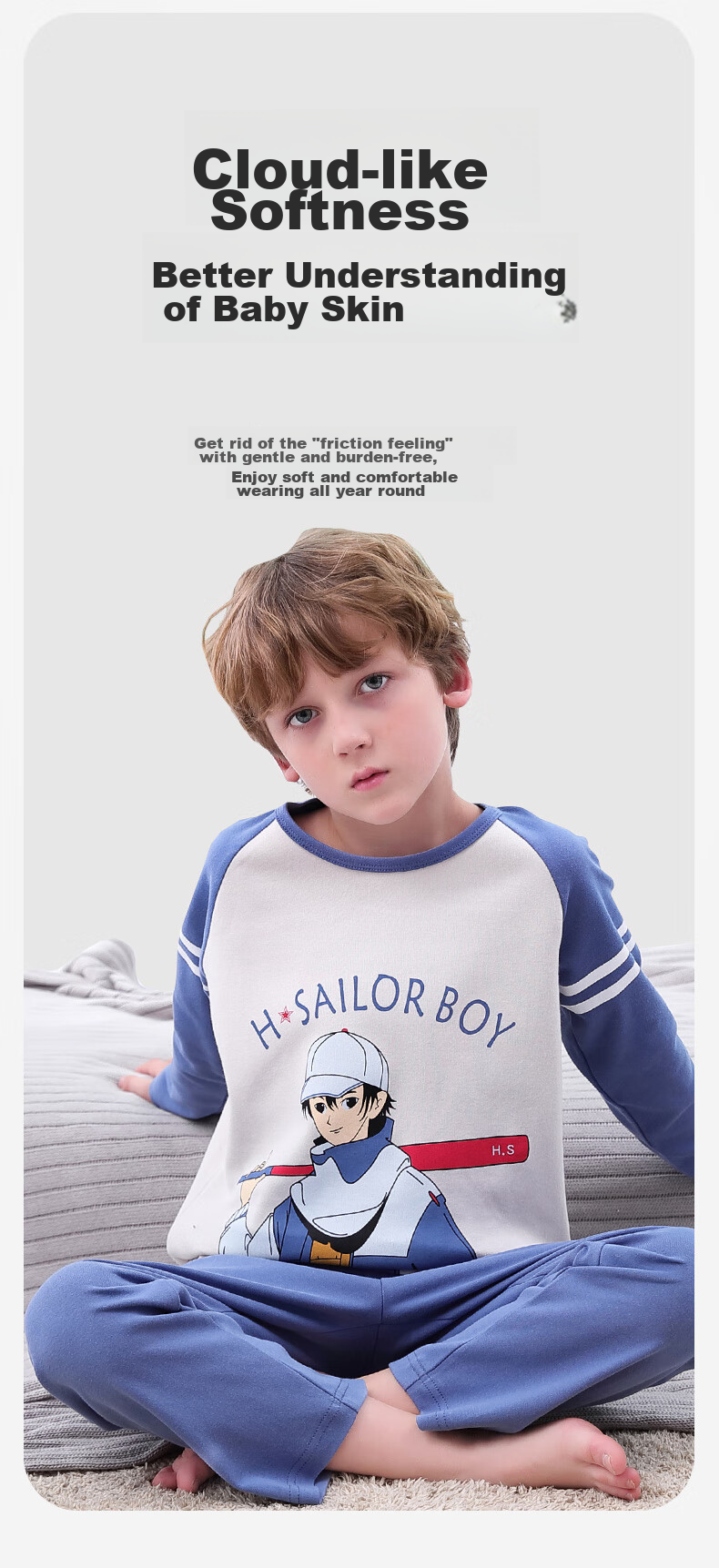 MiiOW Children's Pajamas for Boys, Spring And Autumn Style, Pure Cotton, Long-Sleeve Sleepwear Set for Kids And Teens, Star Fox Design, Size 150 2