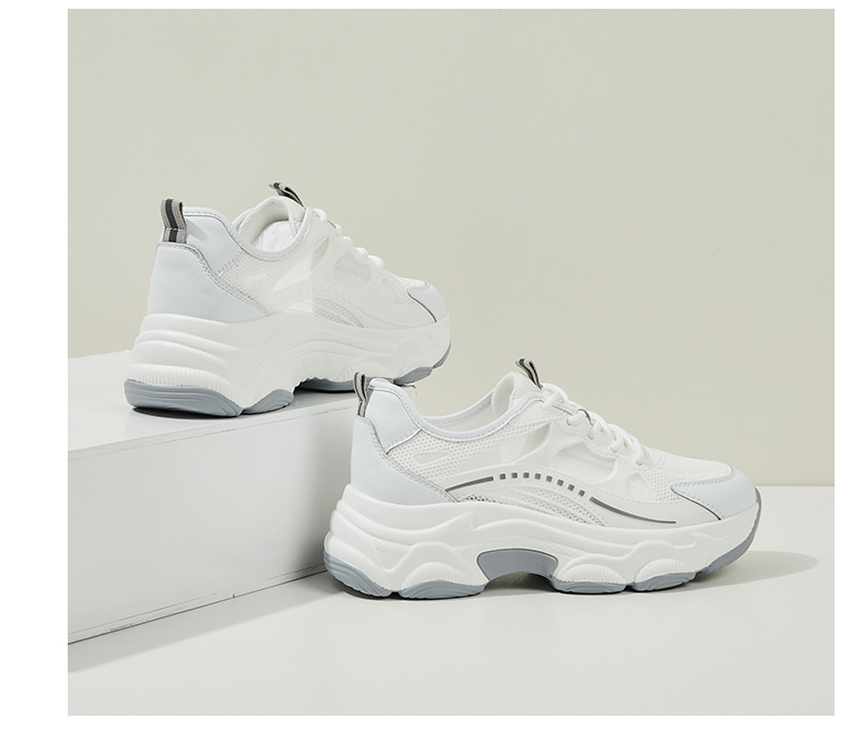 DAPHNE Women's Versatile Sports Casual Shoes, Breathable Mesh Upper, Lightweight Comfortable Thick-Soled Dad Shoes, White Silver, Size 34 15