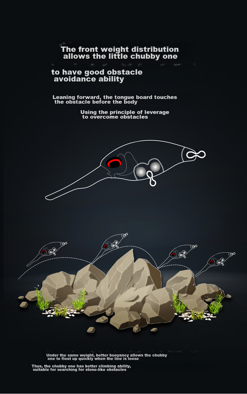Guowangliya Rock Fishing Lure, Chubby Floating Minnow Long Tongue Board, Deep Sea Freshwater Bass Artificial Bait, Long Tongue Board/6.5g/C301 2
