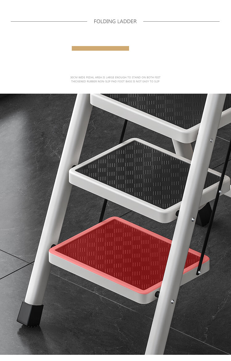 Huakaizhixing Folding Ladder, Household A-Frame Ladder, Multi-Functional Pipe Wall Thickened Carbon Steel Indoor Small Ladder, TZ62 White Five Steps 11