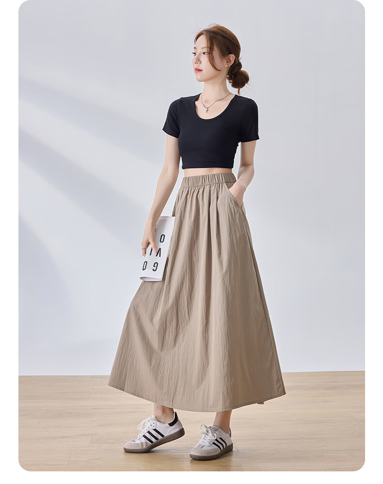 LangSha Women's Midi Skirt, High-Waisted A-Line Summer Dress, Loose Comfortable Breathable Textured Versatile Skirt 16