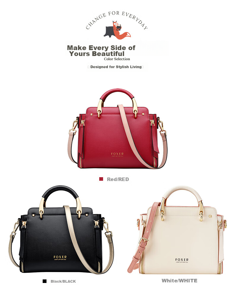 FOXER Leather Women's Handbag, Large Capacity Tote Bag, Shoulder Bag, Crossbody Bag, Light Luxury Valentine's Day Gift 13