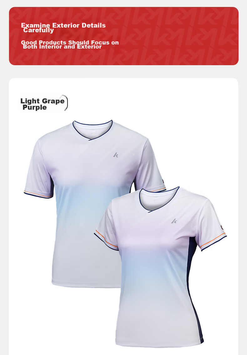 KAWASAKI Badminton Shirt for Men, Professional Sports Short-Sleeve Round Neck Quick-Dry T-Shirt B1977, Light Grape Purple, Size M 10