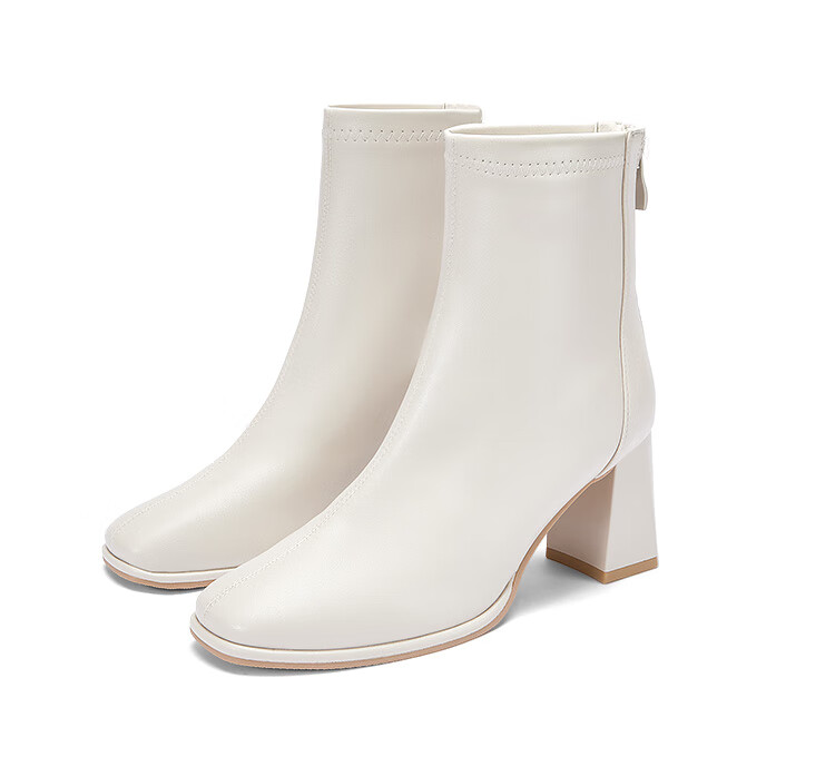 DAPHNE Women's Ankle Boots, Versatile for Spring And Autumn, French-Style High Heels, Nude Boots with Chunky Heel, Slim-Fit Women's Boots, Black, Size 35 17