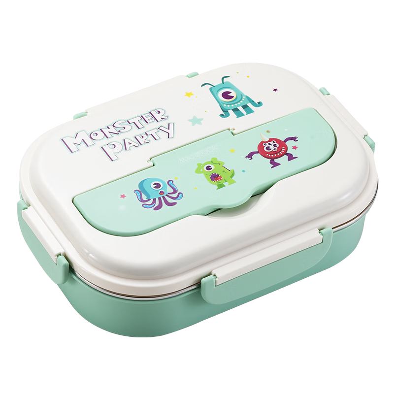 MAXCOOK 304 Stainless Steel Lunch Box, Microwave-Safe 5-Compartment Insulated Student Lunch Box with Utensils, 1.6L Blue MCFT7635