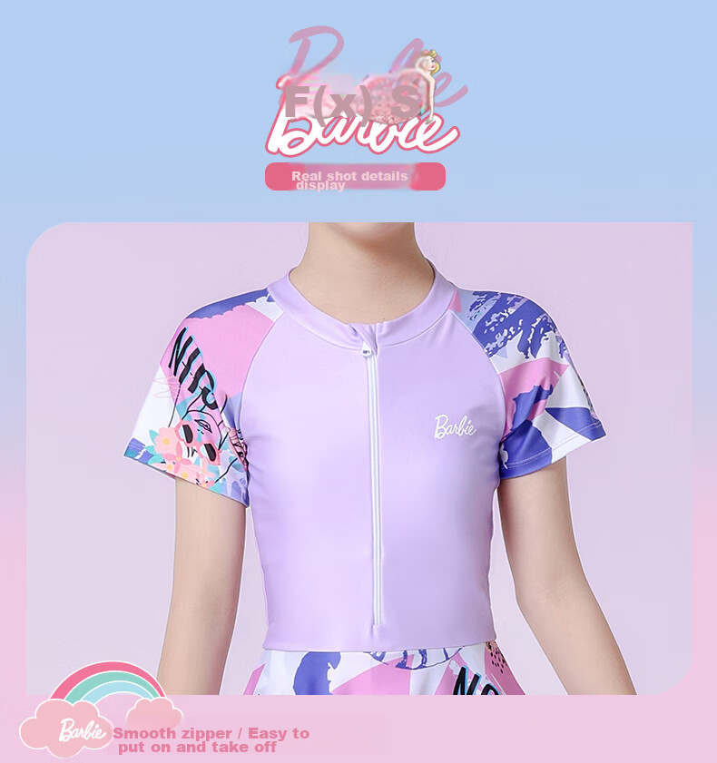 Barbie Girls' One-Piece Swimsuit Dress for Older Children, Stylish Swimsuit for Young Girls And Middle School Students 17
