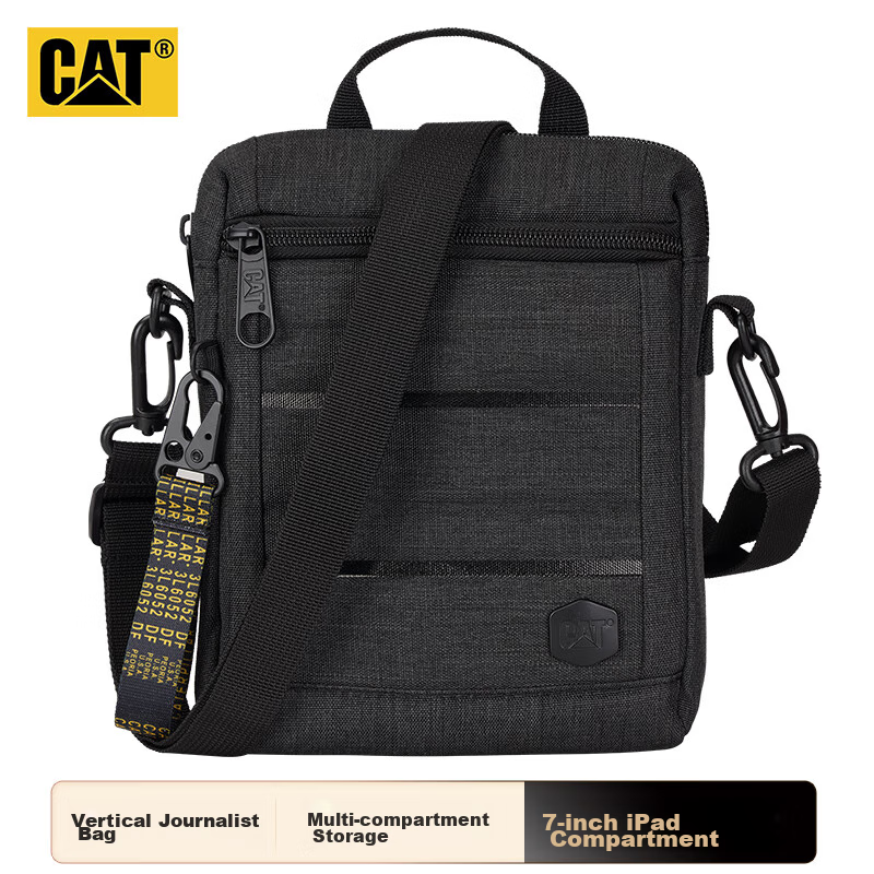 CAT Shoulder Crossbody Bag, Casual EVA Sports 7-Inch IPad Bag, Journalist Bag, Vertical Gift, Black, 84029