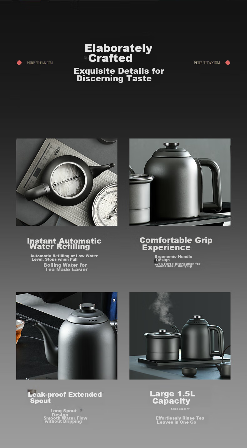 Amos Pure Titanium Electric Kettle, Office Tea Maker, Health Pot, Water Boiler, Home Tea Brewing, Kung Fu Tea Set, Electric Tea Stove, 1L Capacity, Mechanical Model AS-KT1001(Ti) 11