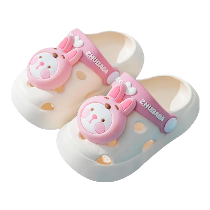 Zhubaba Children's Slippers, Girls' And Boys' Summer Indoor Non-Slip Sandals, Bath Beach Rabbit Clogs, Off-White, Size 130