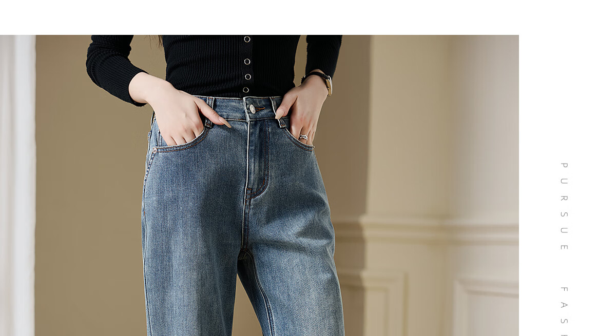 Chushen Women's High-Waisted Vintage Slim-Fit Jeans with Stylish Design And Functional Pockets, Straight-Leg Trousers S143N1001 16